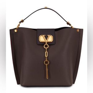 VALENTINO GARAVANI
V-Logo Dark Gray Grained Leather Medium Hobo Bag